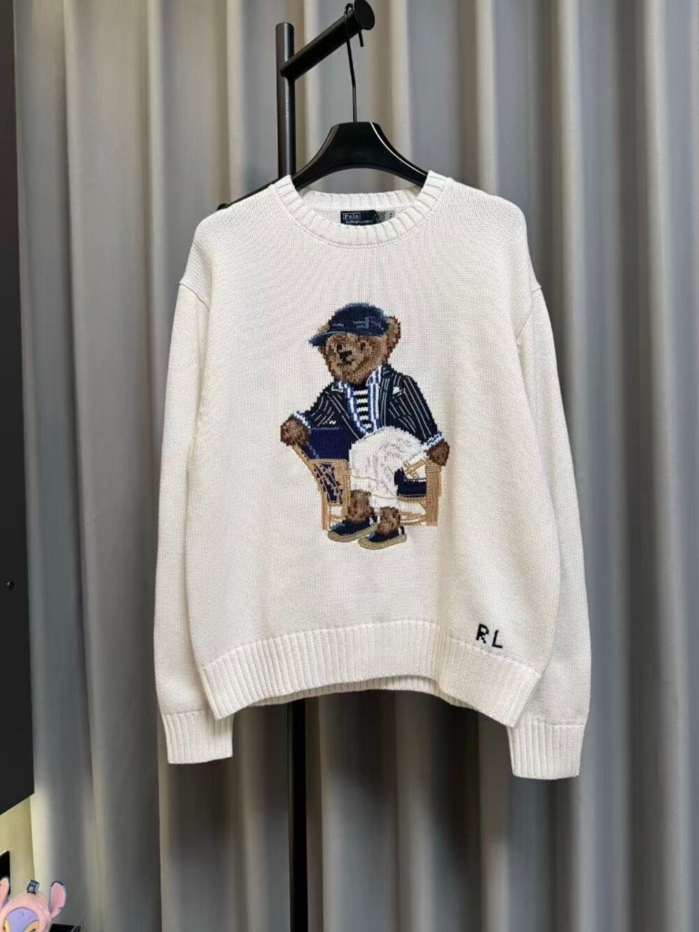 Polo Ralph Lauren Polo Bear Motif Knit Pullover Crew Neck Ribbed Cuff Loose Fit